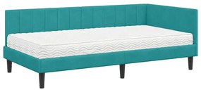 vidaXL Κρεβάτι Γωνίας με στρώμα Τιρκουάζ 90 x 200 cm Βελούδο