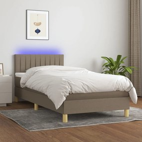 Κρεβάτι Boxspring με Στρώμα &amp; LED Taupe 90x190 εκ. Υφασμάτινο - Μπεζ-Γκρι