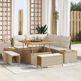 vidaXL Σετ Καναπέ Κήπου με μαξιλάρι 8 pcs Μπεζ Πολυ ράταν