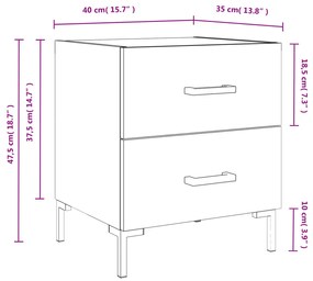 Κομοδίνα 2 τεμ. Καφέ Δρυς 40 x 35 x 47,5 εκ. από Επεξεργ. Ξύλο - Καφέ