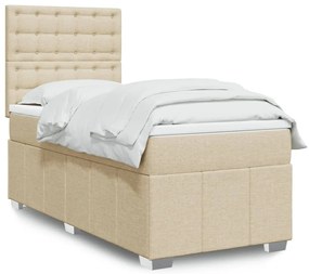 vidaXL Κρεβάτι Boxspring με Στρώμα Κρεμ 90x190 εκ.Υφασμάτινο