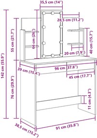 vidaXL Τραπέζι περιποίησης Μαύρη Οξυά 96 x 39 x 142 εκ.
