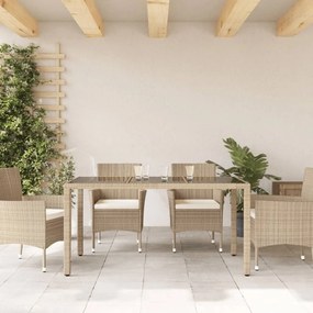 Τραπέζι Κήπου με Γυάλινη Επιφάνεια Μπεζ 150x90x75εκ Συνθ Ρατάν - Μπεζ