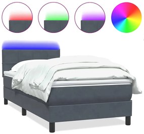vidaXL Κρεβάτι Boxspring με Στρώμα &amp; LED Σκούρο γκρι 80x210 εκ. Βελούδινο