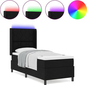 vidaXL LED Κρεβάτι με βάθρο με στρώμα Μαύρο 80 x 200 cm ύφασμα