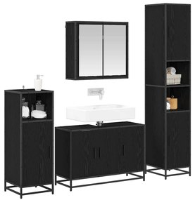 vidaXL Σετ Επίπλων Μπάνιου με ράφι 4 pcs Μαύρη Οξυά Επεξεργασμένο ξύλο