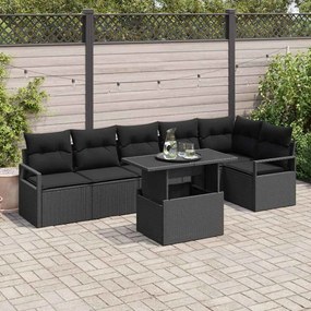 vidaXL Σετ Καναπέ Κήπου με μαξιλάρι 7 pcs Μαύρο Πολυ ράταν