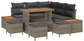 vidaXL Σετ Καναπέ Κήπου με μαξιλάρι 9 pcs Γκρι Πολυ ράταν