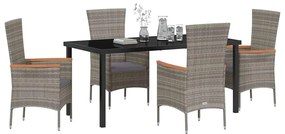 vidaXL Σέτ φαγητού για κήπο με μαξιλάρι 5 pcs Γκρι Πολυ ράταν