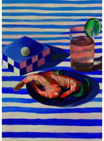 Πόστερ, Shrimp &amp; Stripes, 30x40, Μπλε/Πορτοκαλί, Sustainable Paper, PAPER COLLECTIVE