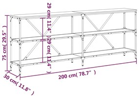 Τραπέζι Κονσόλα Γκρι Sonoma 200x30x75 εκ. Επεξ. Ξύλο + Σίδηρος - Γκρι