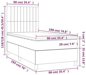 vidaXL Κρεβάτι Boxspring με Στρώμα Ανοιχτό Γκρι 90x190 εκ. Υφασμάτινο