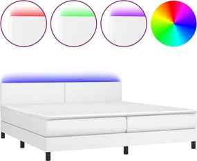 vidaXL Κρεβάτι Boxspring με Στρώμα &amp; LED Λευκό 200x200 εκ. Συνθ. Δέρμα