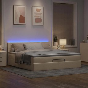 vidaXL Οθωμανικό κρεβάτι με στρώμα &amp; LEDs Cream 160x200cm ύφασμα