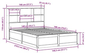 Σκελετός Κρεβατιού Χωρίς Στρώμα Καφέ 140x190 Μασίφ Ξύλο Πεύκου - Καφέ