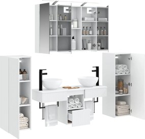 vidaXL Σετ Επίπλων Μπάνιου 6 pcs Λευκό Επεξεργασμένο Ξύλο και Γυαλί