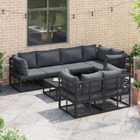 vidaXL Σετ Καναπέ Κήπου με μαξιλάρι 7 pcs Μαύρο Ατσάλι