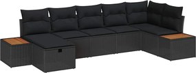 vidaXL Σετ Καναπέ Κήπου με μαξιλάρι 7 pcs Μαύρο Πολυ ράταν