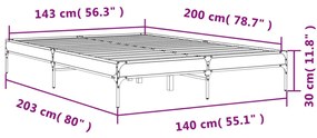 Πλαίσιο Κρεβατιού Μαύρο 140x200 εκ. Επεξεργ. Ξύλο και Μέταλλο - Μαύρο