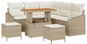 vidaXL Σετ Καναπέ Κήπου με μαξιλάρι 8 pcs Μπεζ Πολυ ράταν