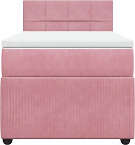 vidaXL Κρεβάτι Boxspring με Στρώμα Ροζ 90x200 εκ. Βελούδινο