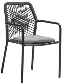 Πολυθρόνα Kherson pakoworld αλουμίνιο σχοινί ανθρακί-μαξιλάρι γκρι