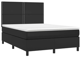 Κρεβάτι Boxspring με Στρώμα Μαύρο 140x200εκ.από Συνθετικό Δέρμα - Μαύρο