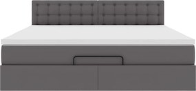 VidaXL Οθωμανικό κρεβάτι με στρώματα & LEDs Γκρι Faux Leather
