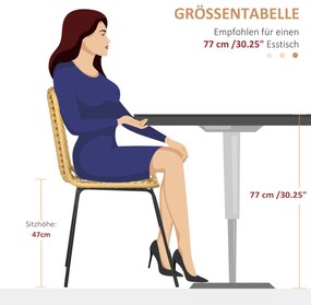 Σετ καρεκλών τραπεζαρίας HOMCOM 2 τεμαχίων σε boho στυλ, καρέκλα έμφασης, PE-Rattan, 44 cm x 58 cm x 85 cm, Φυσικό + Κίτρινο