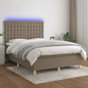 ΚΡΕΒΑΤΙ BOXSPRING ΜΕ ΣΤΡΩΜΑ &amp; LED TAUPE 140X200 ΕΚ. ΥΦΑΣΜΑΤΙΝΟ 3135761