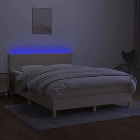 vidaXL Κρεβάτι Boxspring με Στρώμα & LED Κρεμ 140x200 εκ. Υφασμάτινο