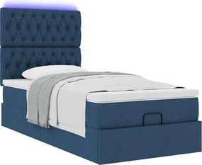 vidaXL Οθωμανικό κρεβάτι με στρώμα &amp; LEDs Μπλε 90x190cm ύφασμα