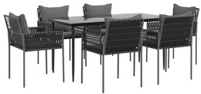 vidaXL Σετ Τραπεζαρίας Κήπου 7 τεμ. Συνθ. Ρατάν / Ατσάλι με Μαξιλάρια