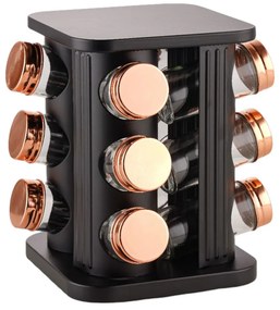 Βάζα Μπαχαρικών Σε Περιστρεφόμενη Βάση (Σετ 12Τμχ) 838530 16,4x16,4x21,6cm Black-Rose Gold Ankor Μέταλλο,Γυαλί