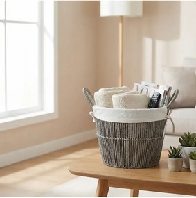 Stewehome Γκρι ψάθινο καλάθι από χαρτί Πολύχρωμο 30x30x26 cm