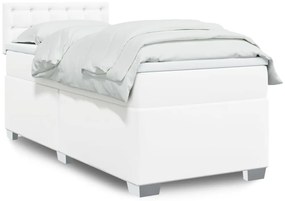 vidaXL Κρεβάτι Boxspring με Στρώμα Λευκό 90x200εκ. από Συνθετικό Δέρμα