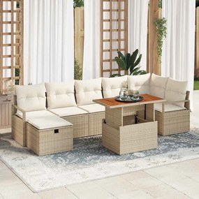 vidaXL Σετ Καθιστικού Κήπου 8 Τεμαχίων από Poly Rattan με Μπεζ Μαξιλάρια