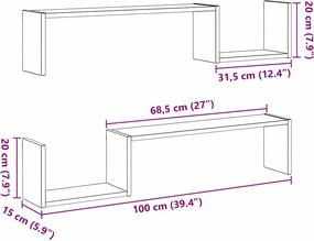 vidaXL Ράφι Τοίχου με ράφι 2 pcs Μαύρη Οξυά 100 x 15 x 20 εκ.