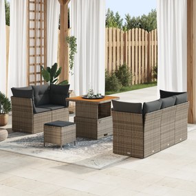 vidaXL Σετ Καναπέ Κήπου Ρυθμιζόμενο ύψος 8 pcs Γκρι συνθετικό ρατάν