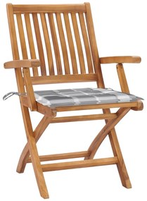 vidaXL Καρέκλες Κήπου 2 τεμ. από Μασίφ Ξύλο Teak & Γκρι Καρό Μαξιλάρια