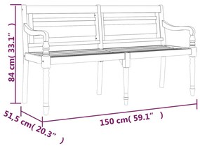 Παγκάκι Batavia 150 εκ. Μασίφ Ξύλο Teak με Αν. Μπλε Μαξιλάρι - Καφέ