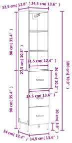 Ντουλάπι Γυαλ. Λευκό 34,5 x 34 x 180 εκ. από Επεξεργασμένο Ξύλο - Λευκό