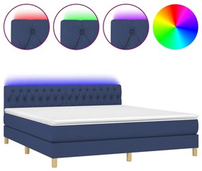 vidaXL Κρεβάτι Boxspring με Στρώμα &amp; LED Μπλε 180x200 εκ. Υφασμάτινο