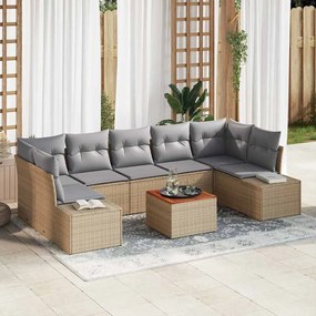 vidaXL Σετ Καναπέ Κήπου με μαξιλάρι 8 pcs Μπεζ Πολυ ράταν