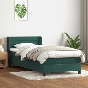 Κρεβάτι Boxspring με Στρώμα Σκούρο Πράσινο 100x210εκ. Βελούδινο - Πράσινο