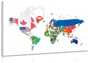 Εικόνα παγκόσμιου χάρτη με σημαίες με λευκό φόντο - 60x40