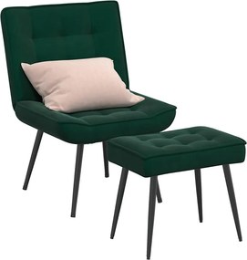 vidaXL Πολυθρόνα Relax Σκούρο Πράσινο Βελούδινη με Σκαμπό