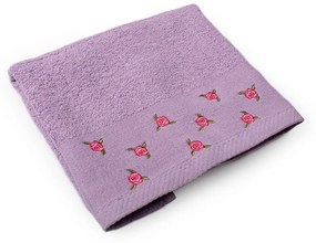 Πετσέτα Με Κέντημα Ανθάκι Purple DimCol Face 50x90cm 100% Βαμβάκι