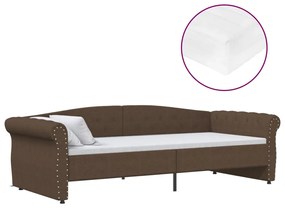 vidaXL Καναπές Κρεβάτι με Στρώμα & USB Καφέ 90 x 200 εκ. Υφασμάτινος
