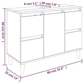 Ντουλάπι Νιπτήρα Καπνιστή Δρυς 80x33x60 εκ. Επεξεργ. Ξύλο - Καφέ